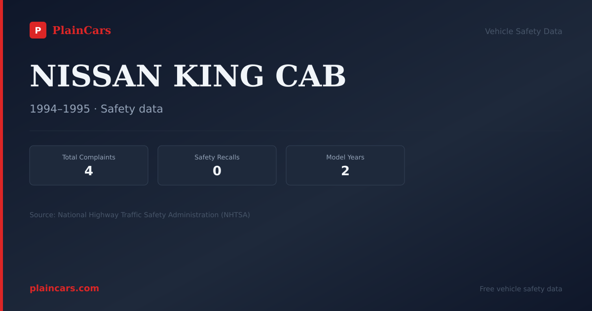 Shareable NHTSA safety card for NISSAN KING CAB: NHTSA complaints and recalls